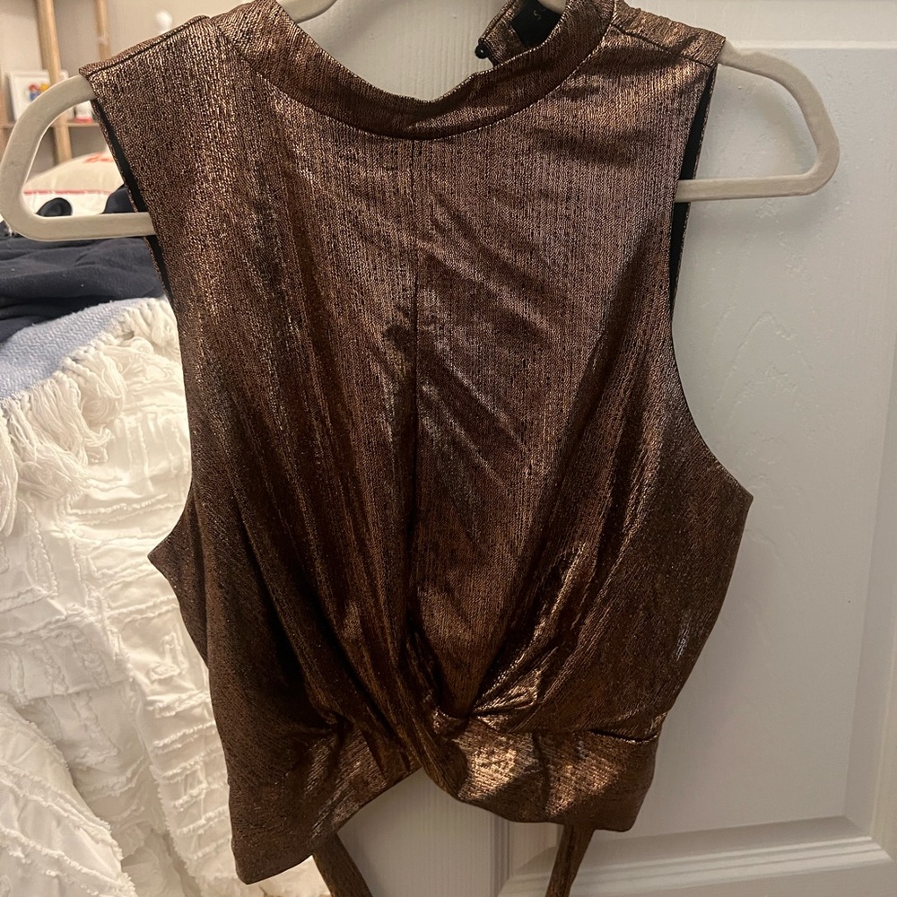 Dillard Bronze Sequin Halter Top with Sash